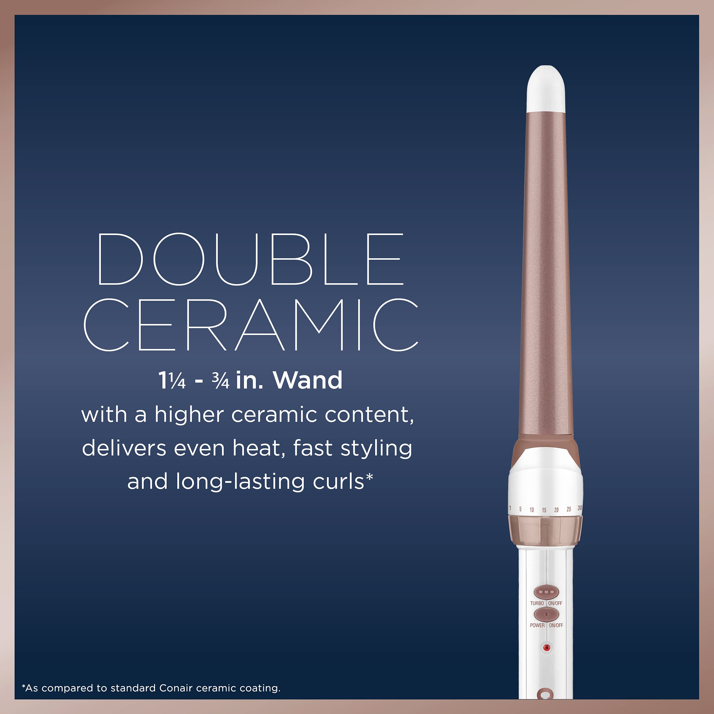 Conair Conair Double Ceramic Curling Wand; 1 1/4-inch To 3/4-inch Tapered Barrel Curling Wand; White / Rose Gold